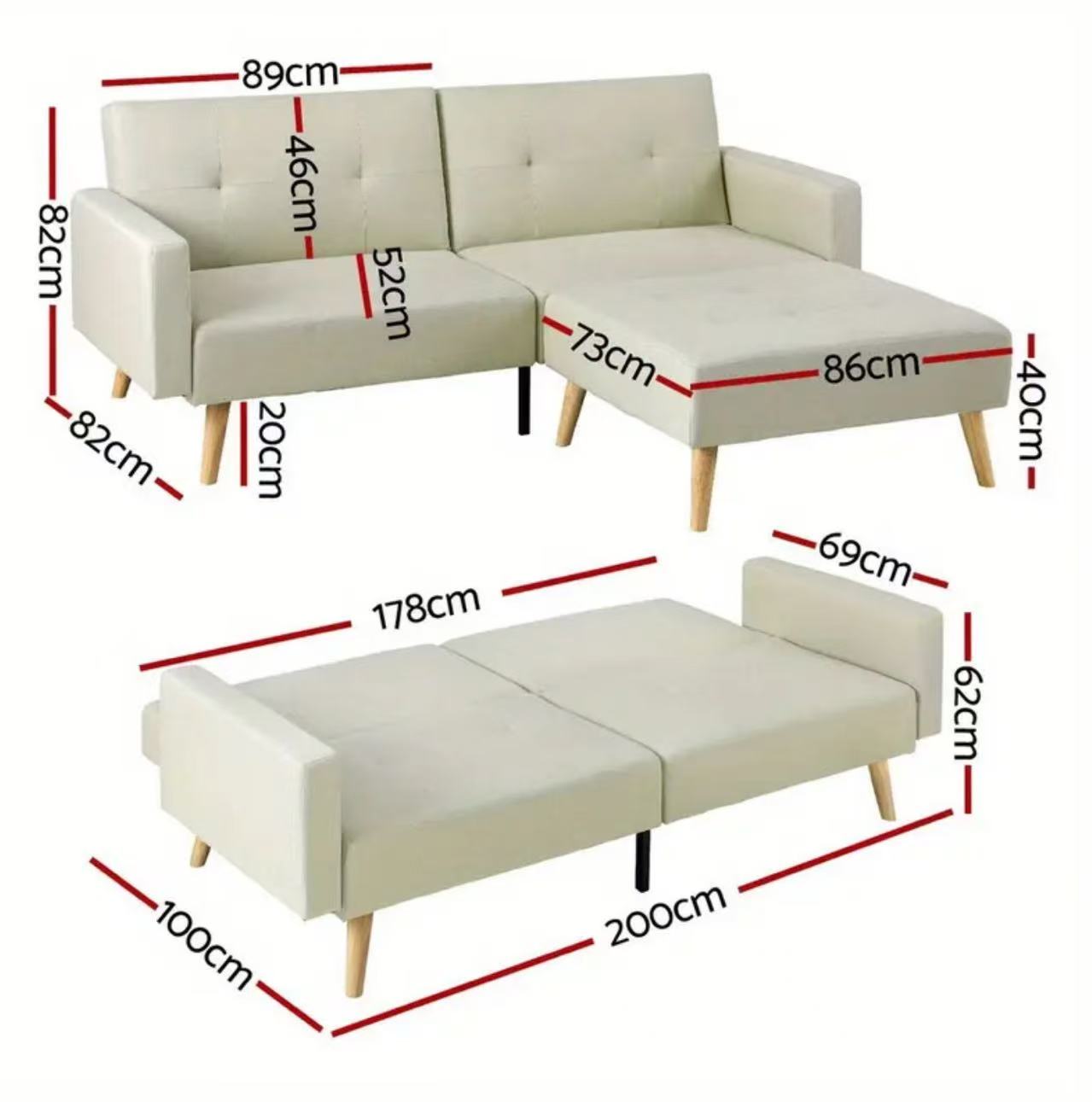 Modern Sectional Sofa with Chaise – Light Grey
