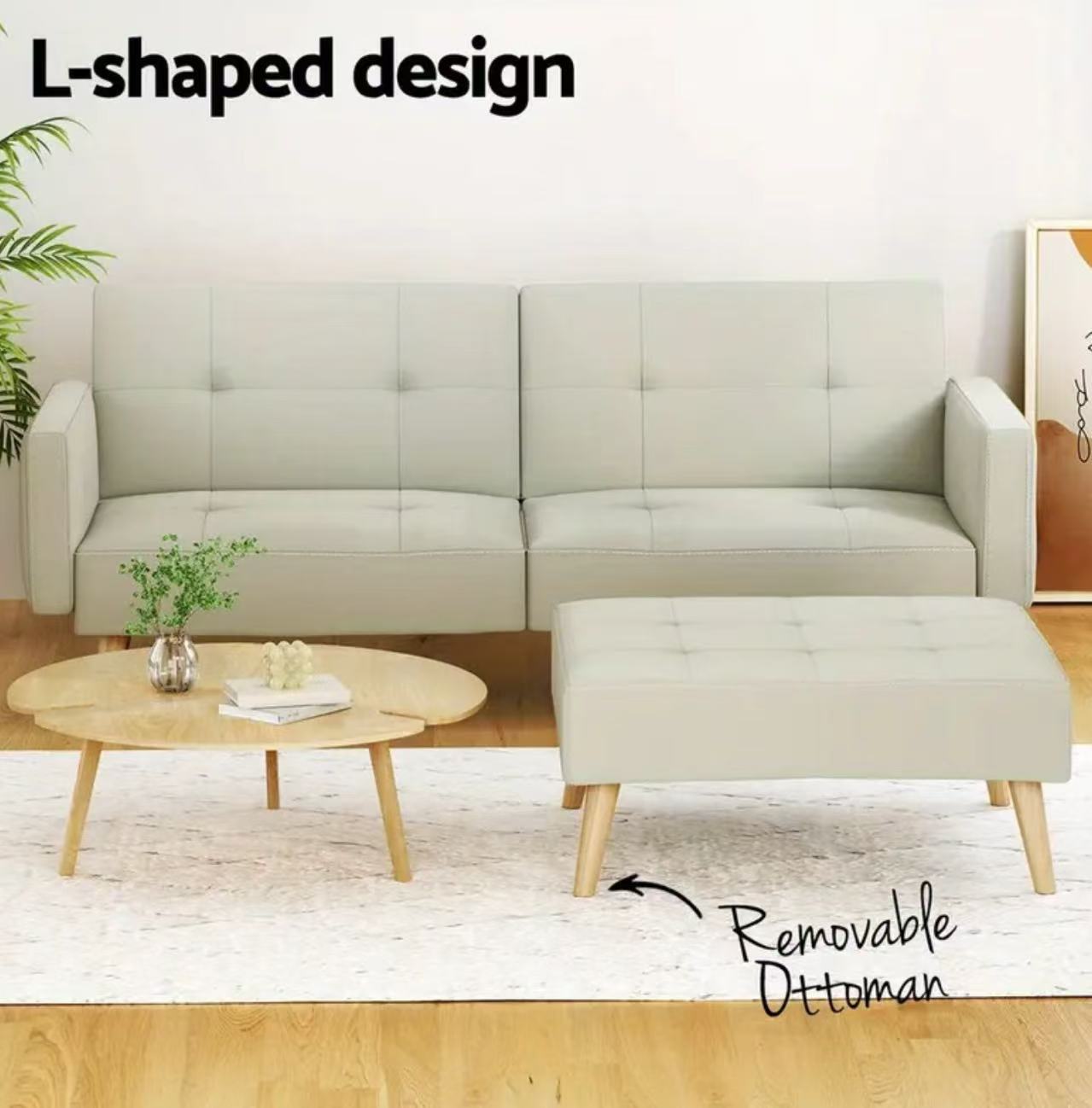 Modern Sectional Sofa with Chaise – Light Grey