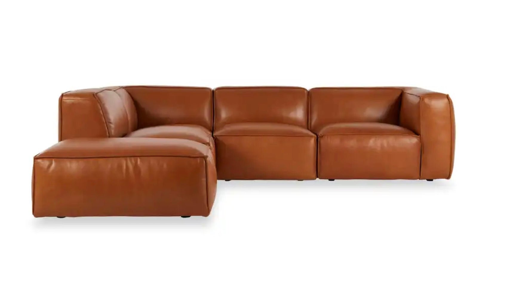 Linden Leather Left Corner Sofa – Modular Sectional with Chaise, Caramel Brown