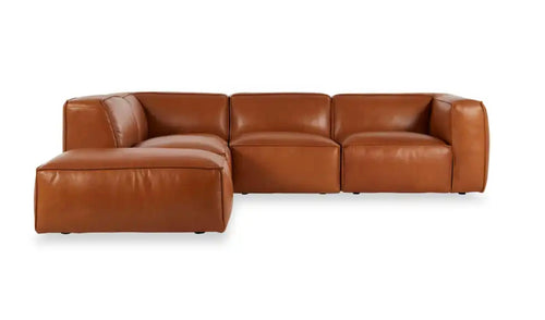 Linden Leather Left Corner Sofa – Modular Sectional with Chaise, Caramel Brown