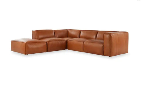 Linden Leather Left Corner Sofa – Modular Sectional with Chaise, Caramel Brown