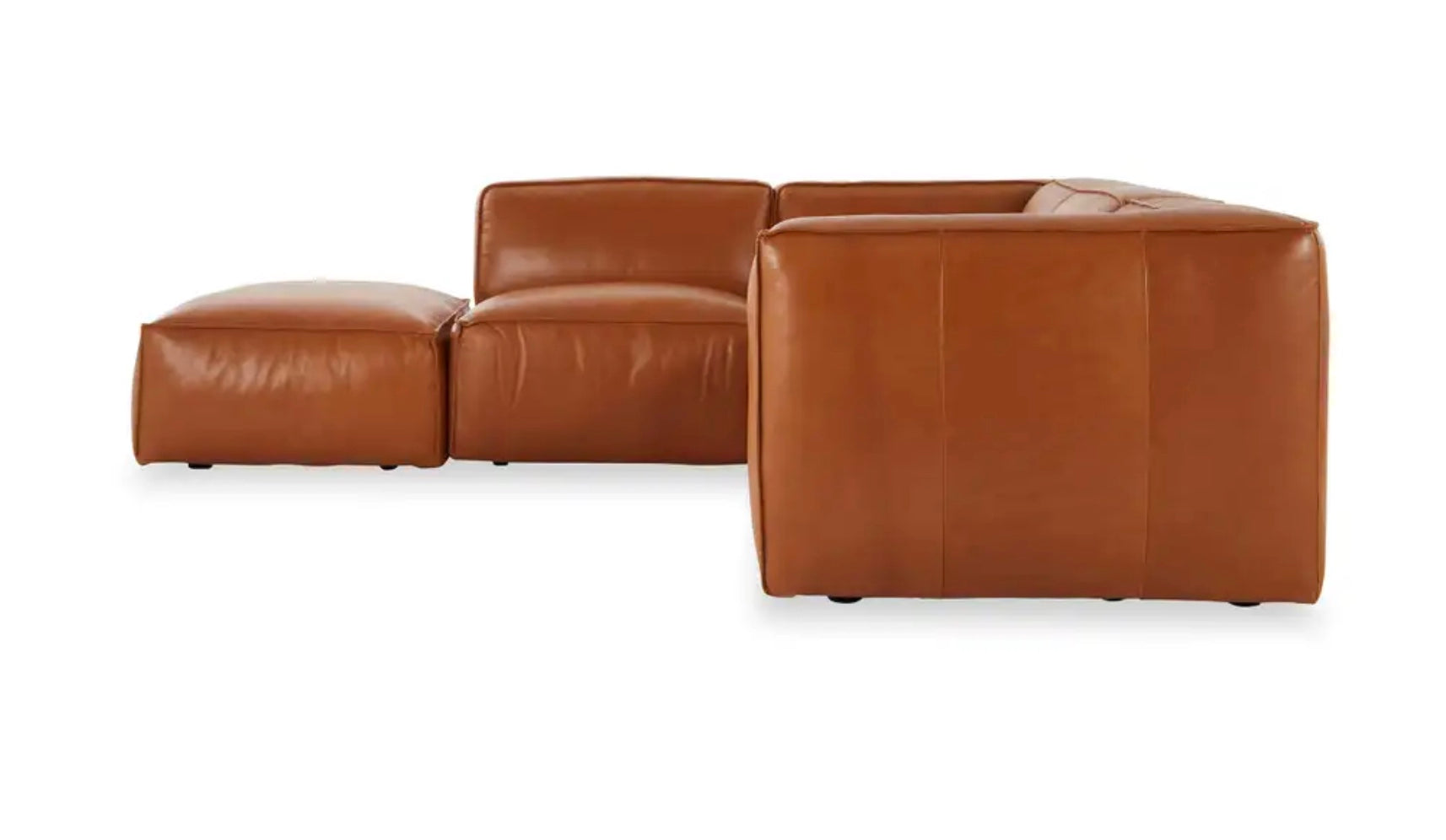 Linden Leather Left Corner Sofa – Modular Sectional with Chaise, Caramel Brown
